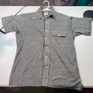 VTG Donegal Men's Button Down Short Sleeve Shirt Double Great Pockets Gray Large